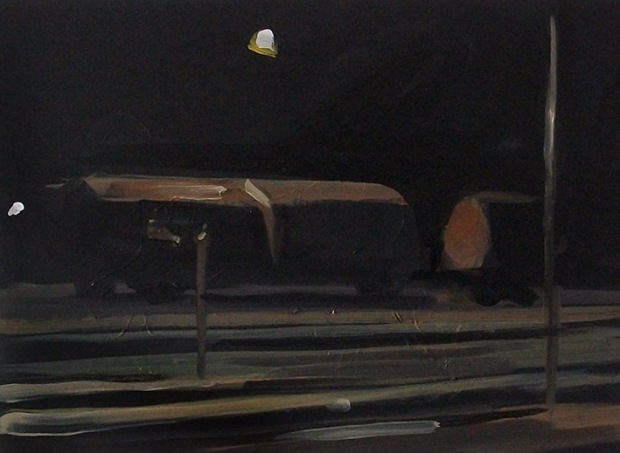 Martin Sander, "Trainspotting II", oil on board, 30 x 22 cm, 2014