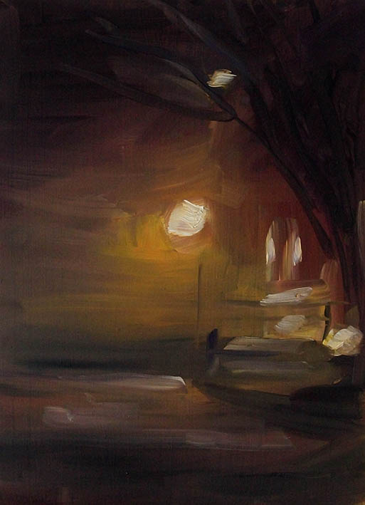 Martin Sander, "Foggy night", oil on board, 22 x 30 cm, 2014